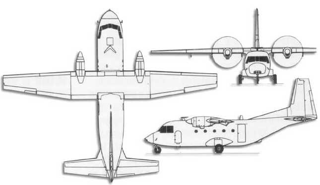 3-view of amazing C-212 Short Take-Off and Landing (STOL) and airdrop aircraft