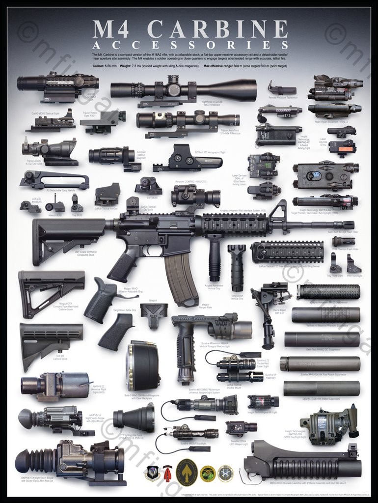 Myriad, bewildering array of accessories for the M16/M4 family