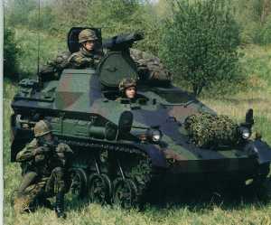 German Airborne Wiesel tracked AFV: armored firepower rolling out the rear ramp of airlanded aircraft and airdropped by cargo parachutes to dominate the fire-swept battlefield