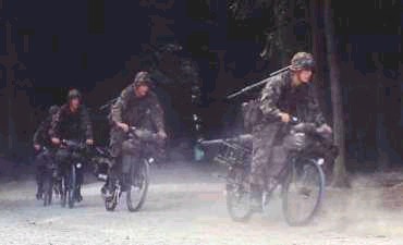 Swiss Bicycle troops sprinting at 30 mph to seize a mobility corridor